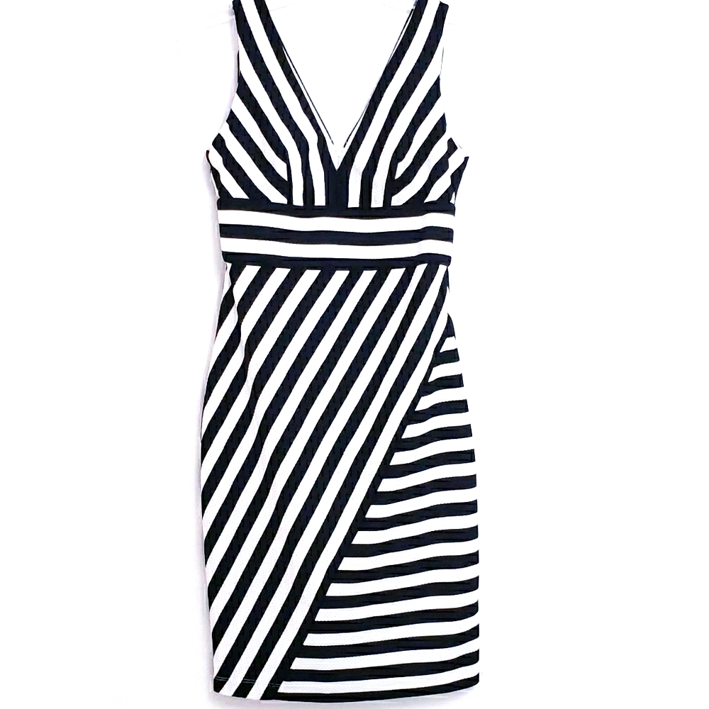 Nwot Bisou Bisou Black/White Stripe Sheath Dress